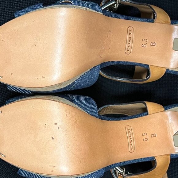 COACH DANI High Heels, Platform Open-Toe, Denim & Leather 6.5 - Picture 7 of 7